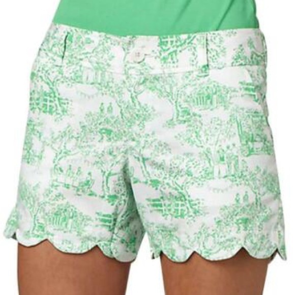 Lilly Pulitzer Toile Buttercup Scalloped Shorts Size 0 - Picture 2 of 6